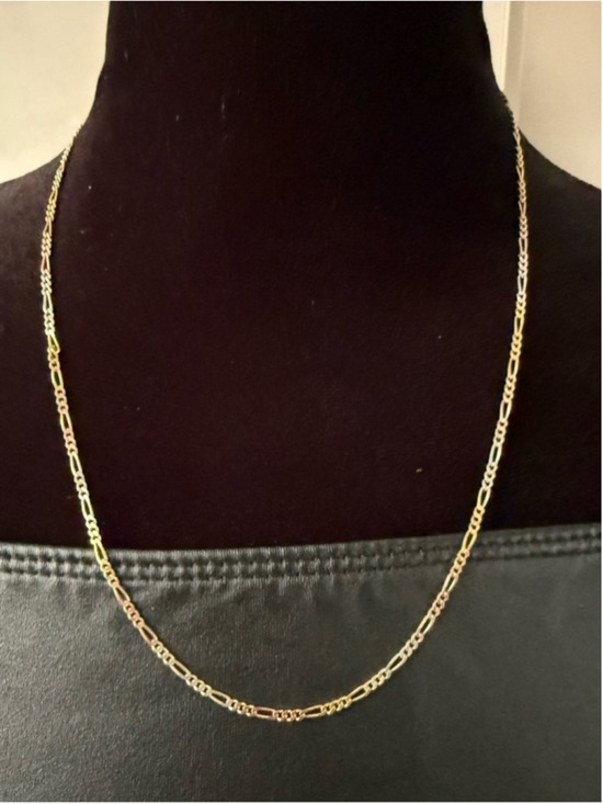 Jewelry - Italian 925 Sterling Tri-Color Figaro Chain Necklace 20” HAN Silver Rose Gold